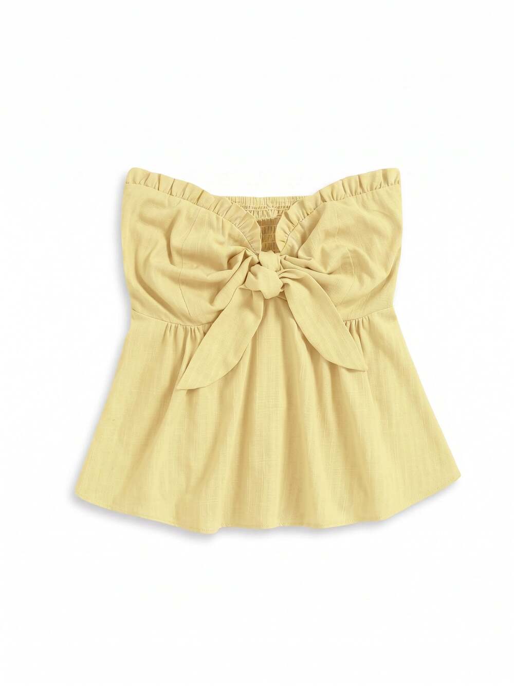 SOLY HUX Women's Frill Trim Tie Front Tube Top | Light Yellow | Large